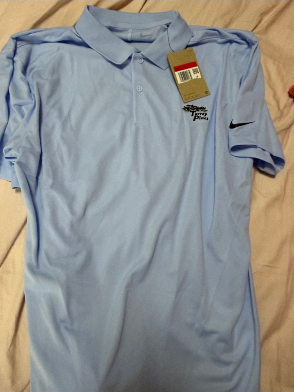 NIKE Terry Pines Golf Dri-Fit DH0824-425 Men's 2XL Solid Polo Shirt Light Blue G
